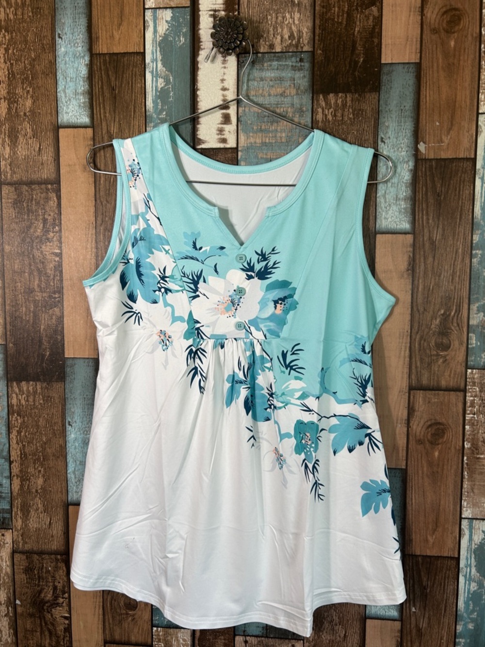 Blue Floral Soft Roomy Tank Top